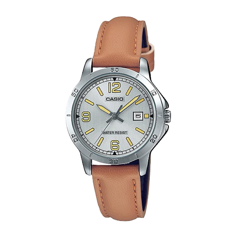 Casio Ladies' Standard Analog Brown Leather Strap Watch LTPV004L-7B LTP-V004L-7B Watchspree