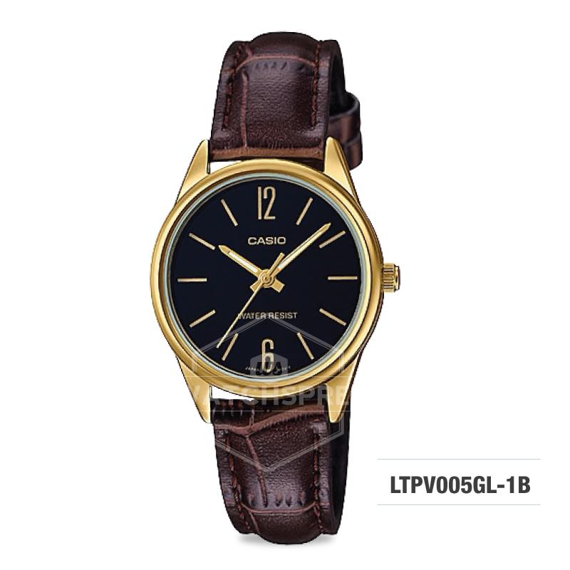 Casio Ladies' Standard Analog Dark Brown Leather Strap Band Watch LTPV005GL-1B LTP-V005GL-1B Watchspree