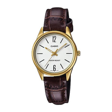 Casio Ladies' Standard Analog Dark Brown Leather Strap Band Watch LTPV005GL-7B LTP-V005GL-7B Watchspree
