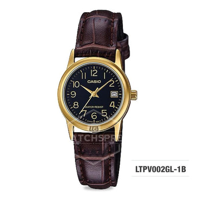 Casio Ladies' Standard Analog Dark Brown Leather Strap Watch LTPV002GL-1B LTP-V002GL-1B Watchspree