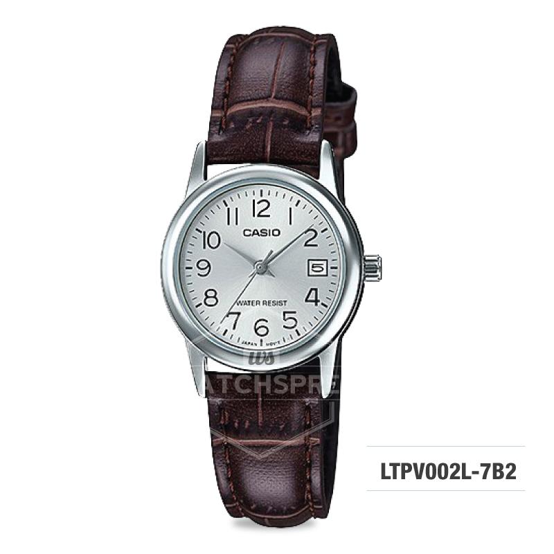 Casio Ladies' Standard Analog Dark Brown Leather Strap Watch LTPV002L-7B2 LTP-V002L-7B2 Watchspree