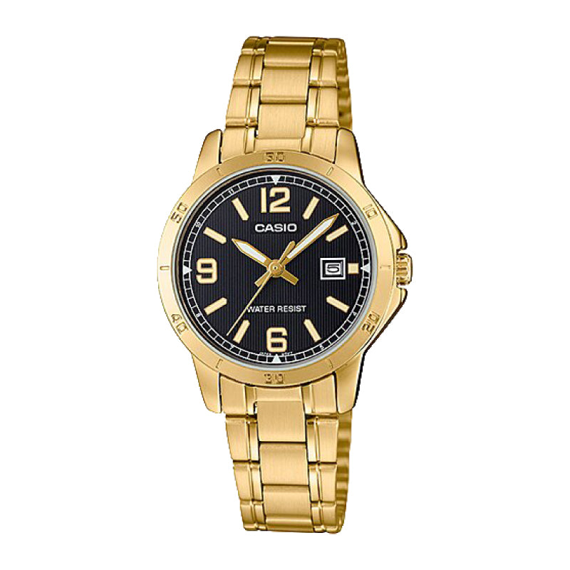 Casio Ladies' Standard Analog Gold Ion Plated Stainless Steel Band Watch LTPV004G-1B LTP-V004G-1B Watchspree