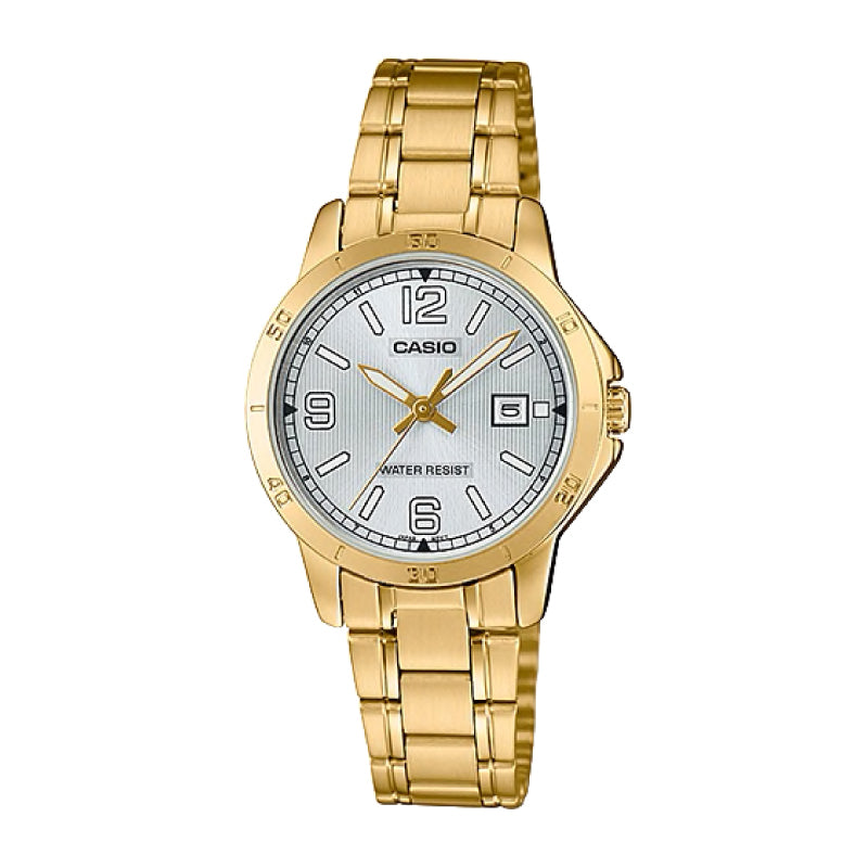 Casio Ladies' Standard Analog Gold Ion Plated Stainless Steel Band Watch LTPV004G-7B2 LTP-V004G-7B2 Watchspree