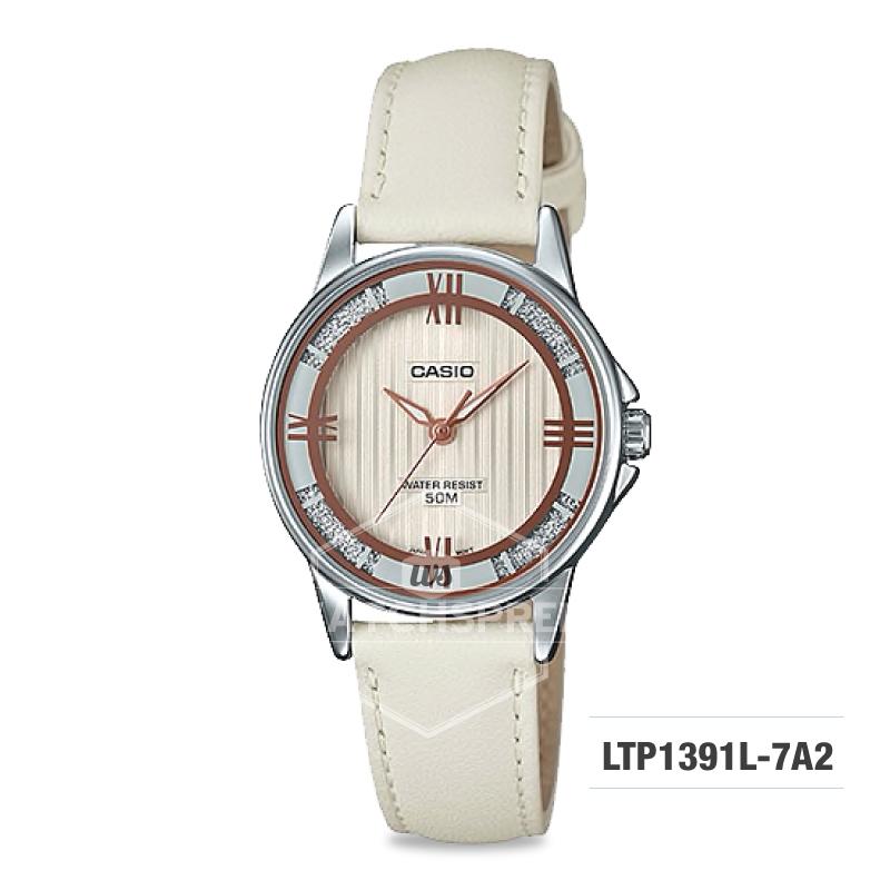 Casio Ladies' Standard Analog Off White Leather Strap Watch LTP1391L-7A2 LTP-1391L-7A2 Watchspree