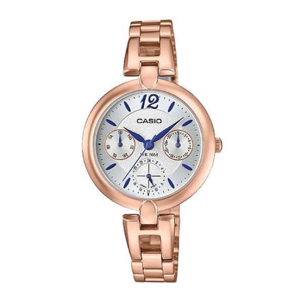 Casio Ladies' Standard Analog Pink Gold Ion Plated Band Watch LTPE401PG-7A LTP-E401PG-7A Watchspree