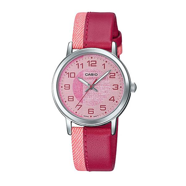 Casio Ladies' Standard Analog Pink Leather Band Watch LTPE159L-4B LTP-E159L-4B Watchspree