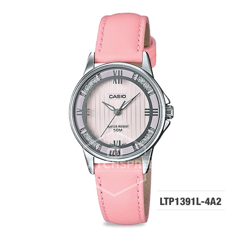 Casio Ladies' Standard Analog Pink Leather Strap Watch LTP1391L-4A2 LTP-1391L-4A2 Watchspree