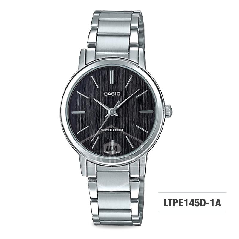 Casio Ladies' Standard Analog Silver Stainless Steel Band Watch LTPE145D-1A LTP-E145D-1A Watchspree