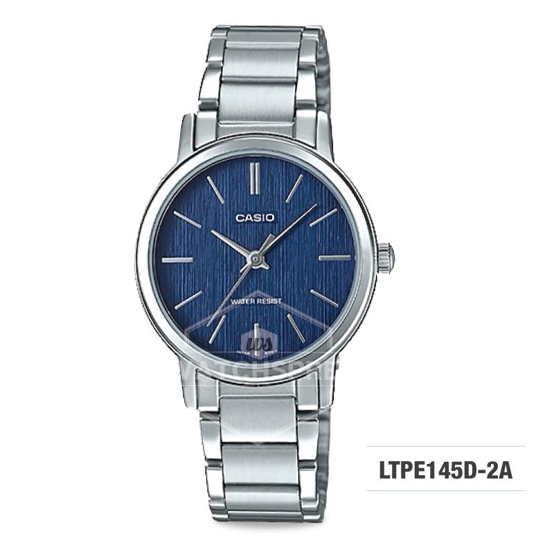 Casio Ladies' Standard Analog Silver Stainless Steel Band Watch LTPE145D-2A LTP-E145D-2A Watchspree