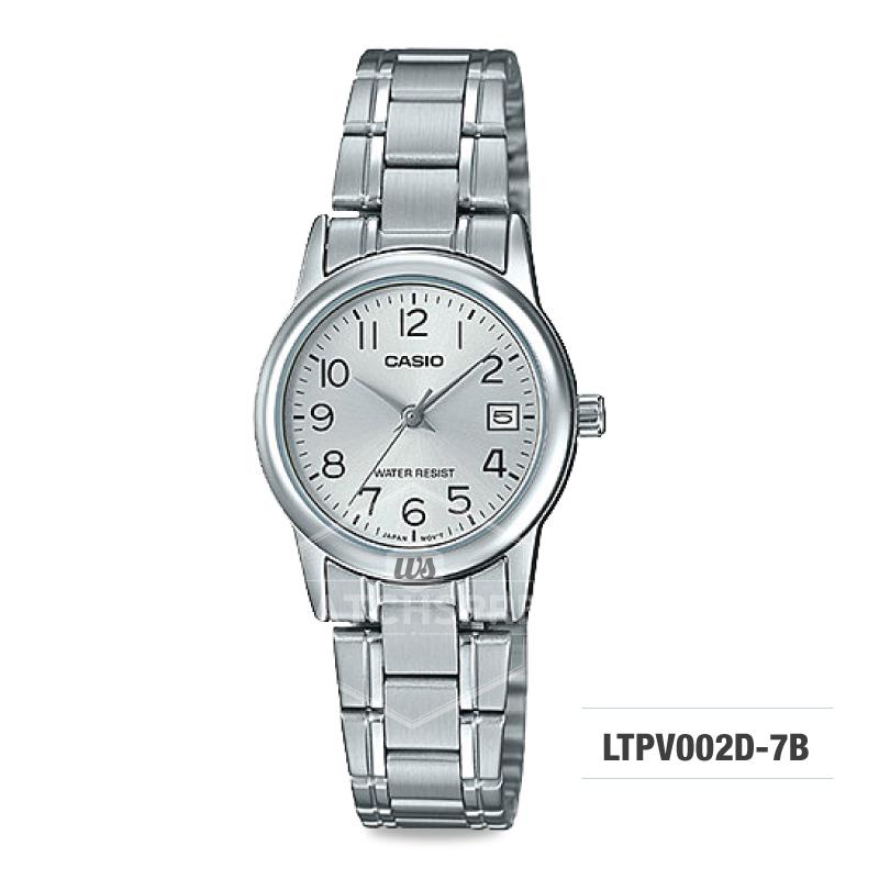 Casio Ladies' Standard Analog Silver Stainless Steel Band Watch LTPV002D-7B LTP-V002D-7B Watchspree