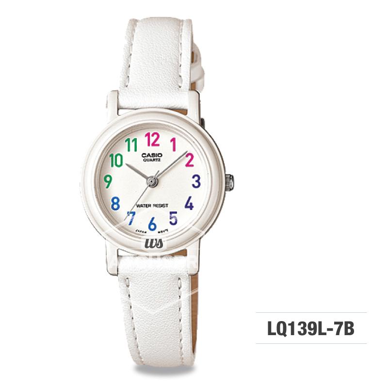 Casio Ladies' Standard Analog White Leather Strap Watch LQ139L-7B LQ-139L-7B Watchspree