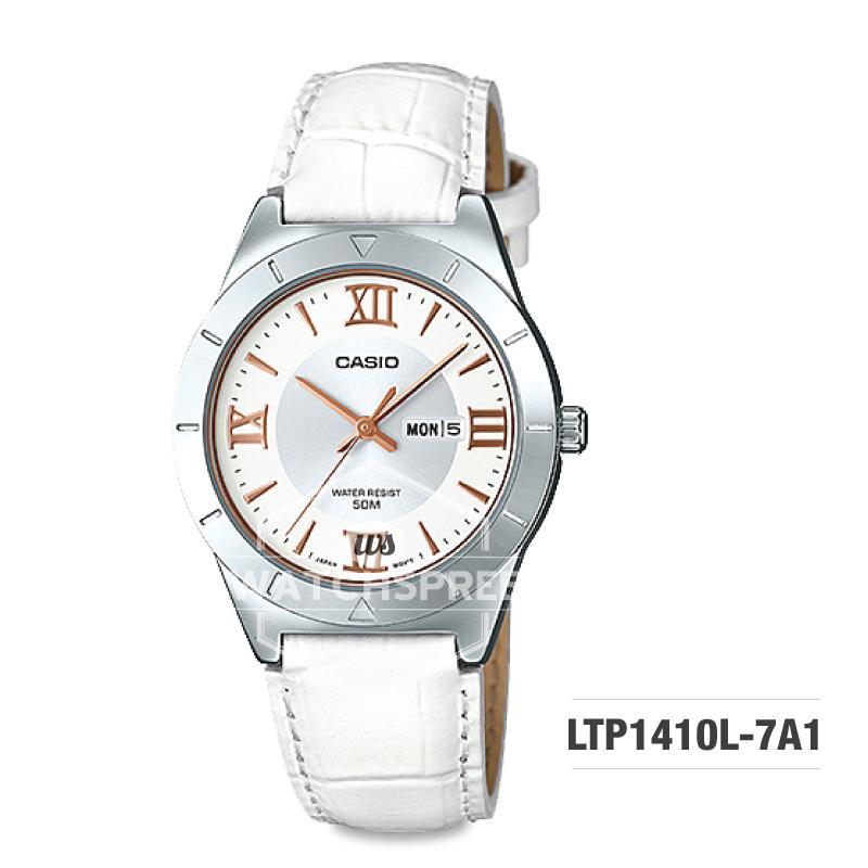 Casio Ladies' Standard Analog White Leather Strap Watch LTP1410L-7A1 LTP-1410L-7A1 Watchspree