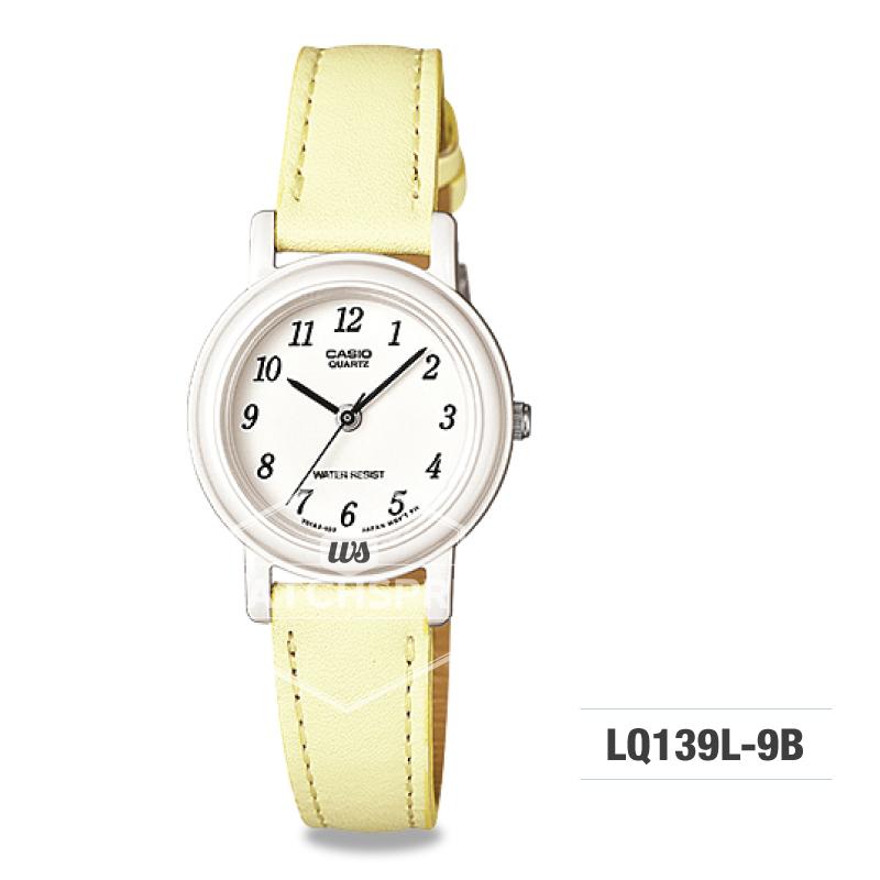 Casio Ladies' Standard Analog Yellow Leather Strap Watch LQ139L-9B LQ-139L-9B Watchspree