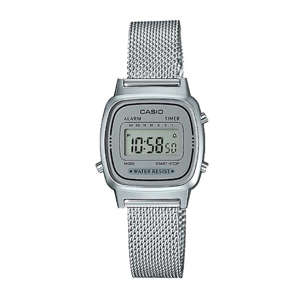 Casio Ladies' Vintage Standard Digital Silver Mesh Band Watch LA670WEM-7D LA-670WEM-7D Watchspree