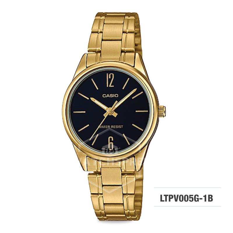 Casio Ladies's Standard Analog Gold Ion Plated Stainless Steel Band Watch LTPV005G-1B LTP-V005G-1B Watchspree