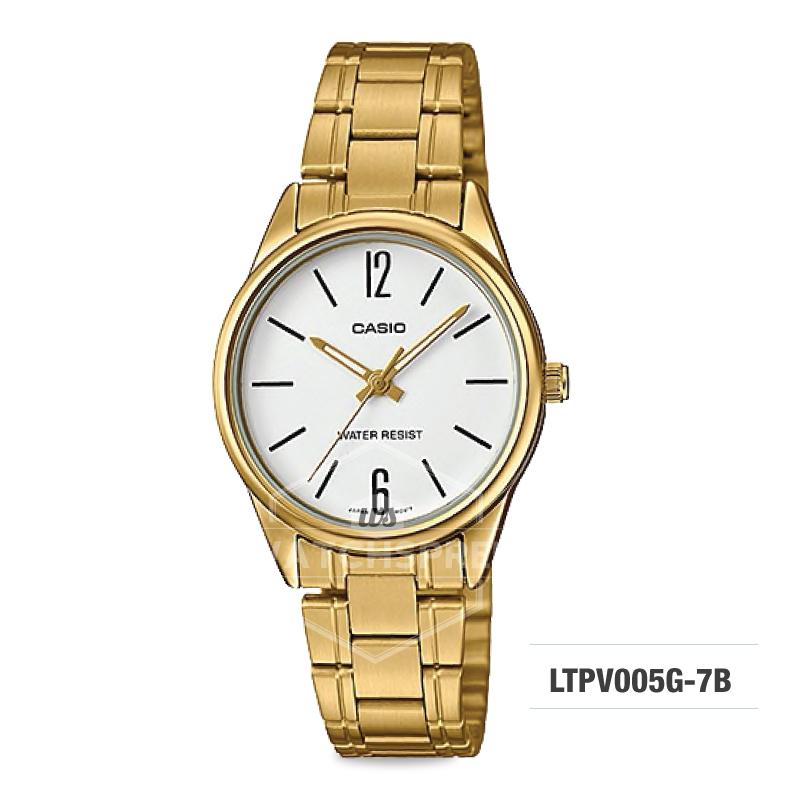 Casio Ladies's Standard Analog Gold Ion Plated Stainless Steel Band Watch LTPV005G-7B LTP-V005G-7B Watchspree