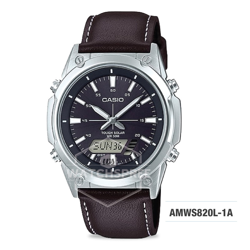 Casio Men Tough Solar Analog-Digital Leather Band Watch AMWS820L-1A Watchspree