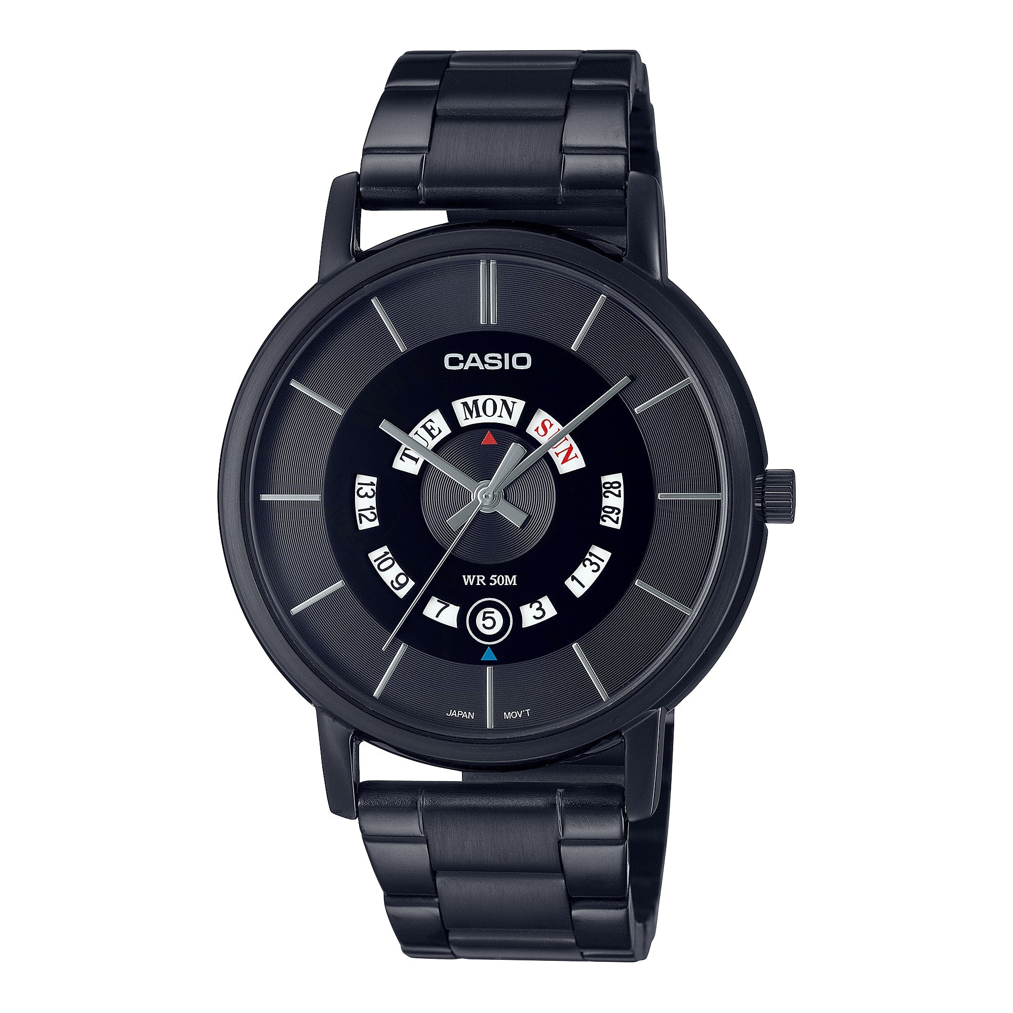 Casio Men's Analog Black Ion Plated Stainless Steel Band Watch MTPB135B-1A MTP-B135B-1A Watchspree