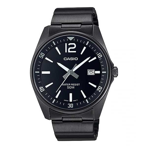 Casio Men's Analog Black Ion Plated Stainless Steel Band Watch MTPE170B-1B MTP-E170B-1B Watchspree