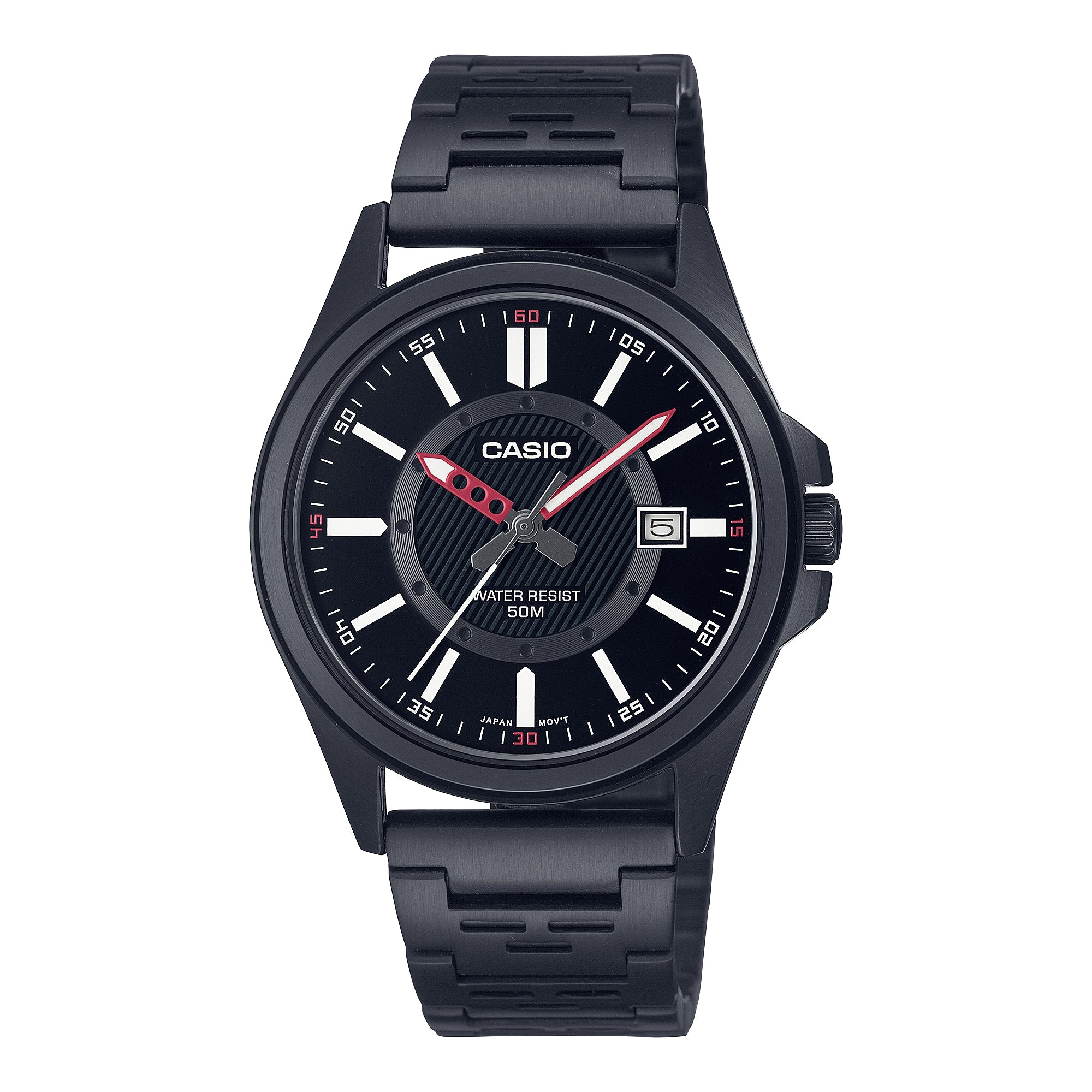 Casio Men's Analog Black Ion Plated Stainless Steel Band Watch MTPE700B-1E MTP-E700B-1E Watchspree