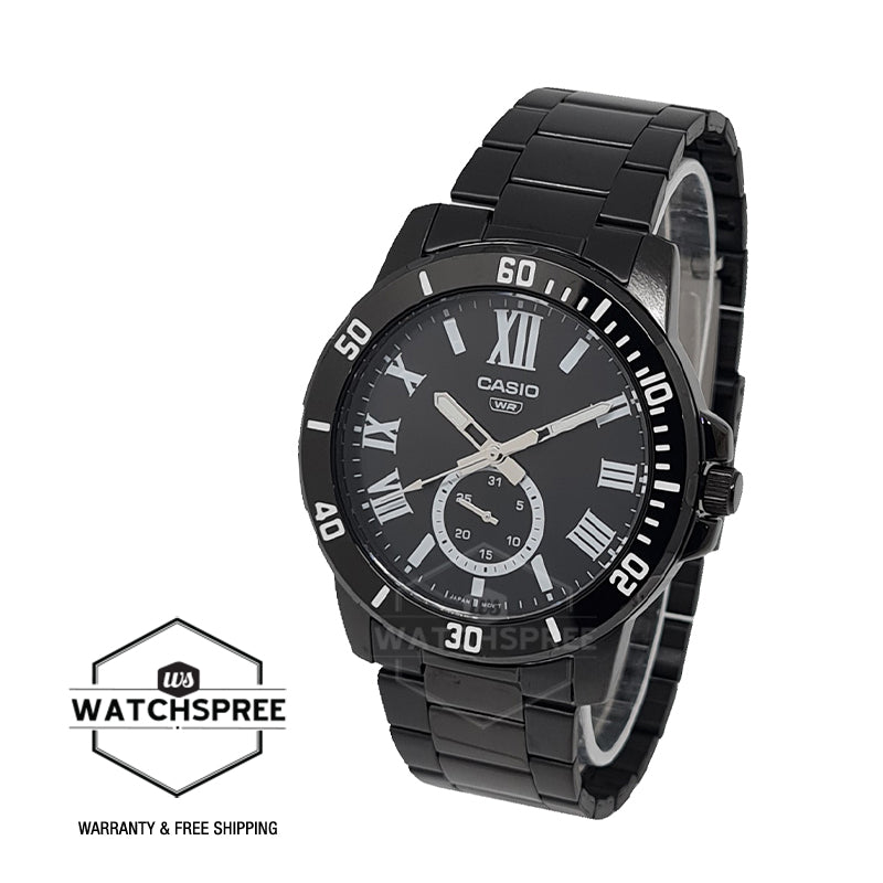 Casio Men's Analog Black Ion Plated Stainless Steel Band Watch MTPVD200B-1B MTP-VD200B-1B Watchspree