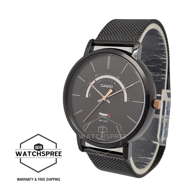 Casio Men's Analog Black Ion Plated Stainless Steel Mesh Band Watch MTPB105MB-1A MTP-B105MB-1A Watchspree