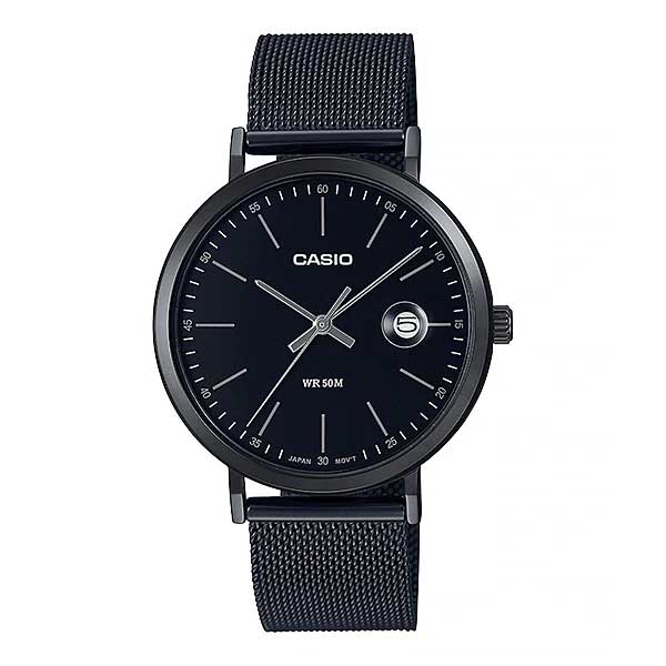 Casio Men's Analog Black Ion Plated Stainless Steel Mesh Band Watch MTPE175MB-1E MTP-E175MB-1E Watchspree