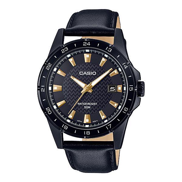 Casio Men's Analog Black Leather Band Watch MTP1290BL-1A1 MTP-1290BL-1A1 Watchspree