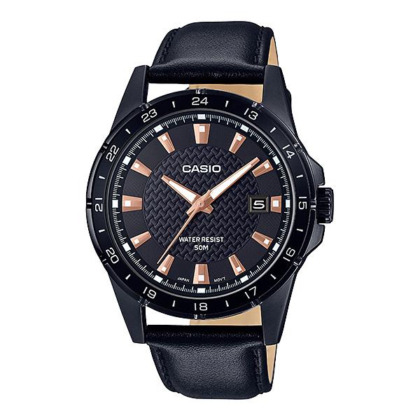 Casio Men's Analog Black Leather Band Watch MTP1290BL-1A2 MTP-1290BL-1A2 Watchspree