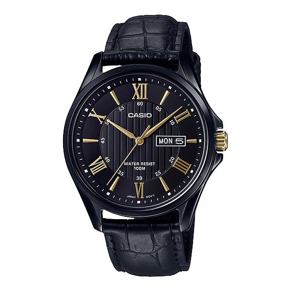 Casio Men's Analog Black Leather Band Watch MTP1384BL-1A MTP-1384BL-1A Watchspree