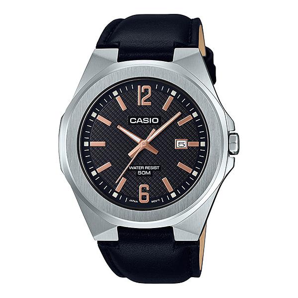 Casio Men's Analog Black Leather Band Watch MTPE158L-1A MTP-E158L-1A Watchspree