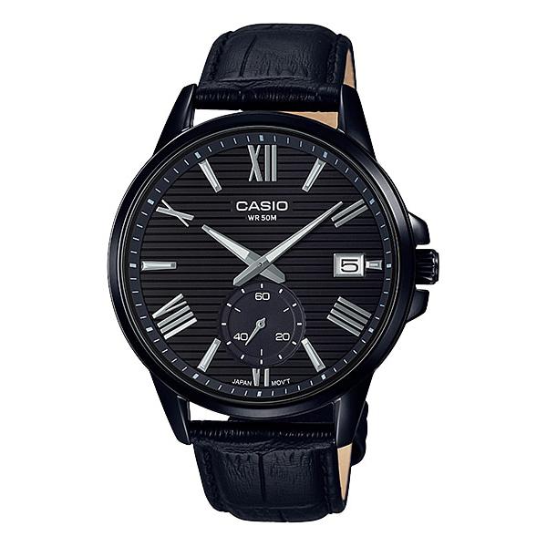 Casio Men's Analog Black Leather Band Watch MTPEX100BL-1A MTP-EX100BL-1A Watchspree