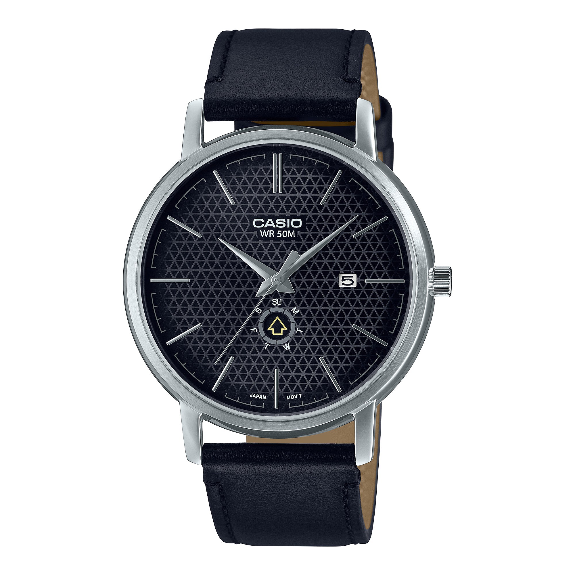 Casio Men's Analog Black Leather Strap Watch MTPB125L-1A MTP-B125L-1A Watchspree