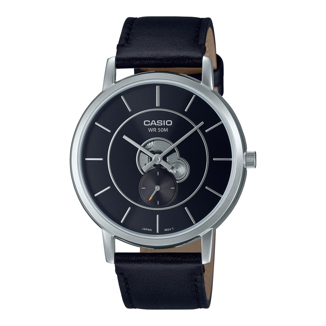 Casio Men's Analog Black Leather Strap Watch MTPB130L-1A MTP-B130L-1A Watchspree