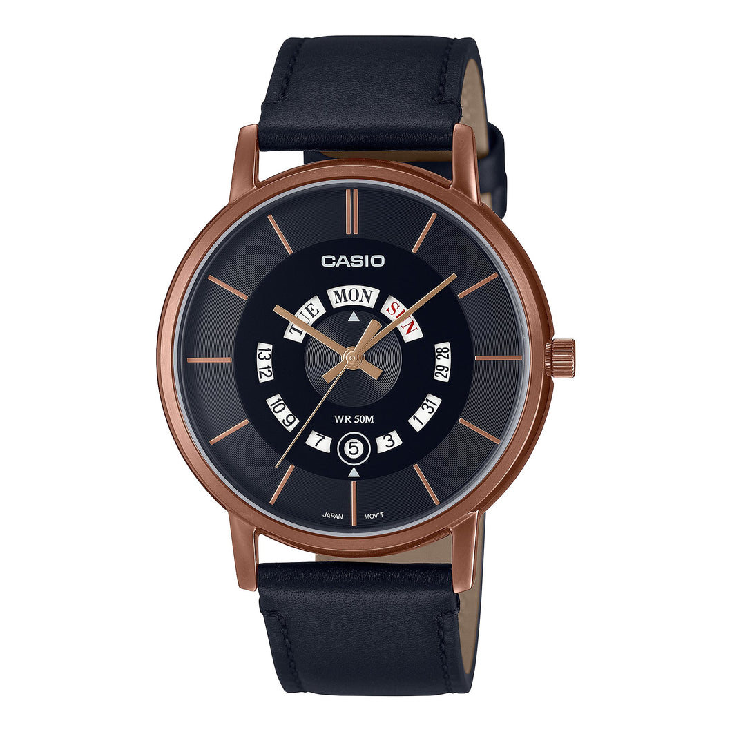 Casio Men's Analog Black Leather Strap Watch MTPB135RL-1A MTP-B135RL-1A Watchspree