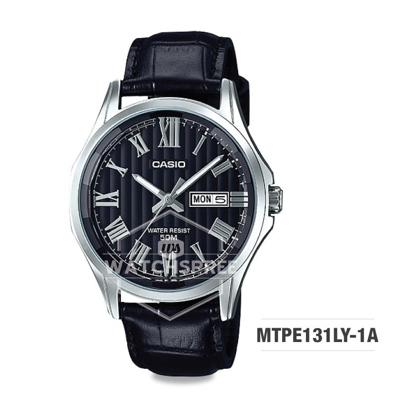 Casio Men's Analog Black Leather Strap Watch MTPE131LY-1A Watchspree