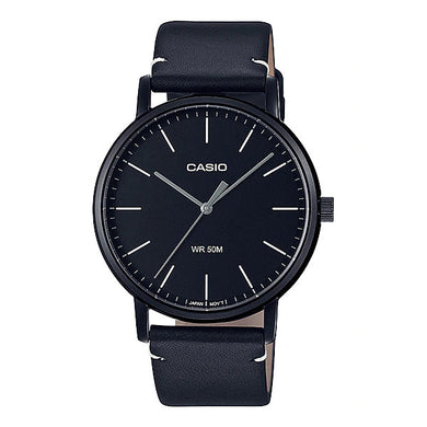 Casio Men's Analog Black Leather Strap Watch MTPE171BL-1E MTP-E171BL-1E Watchspree