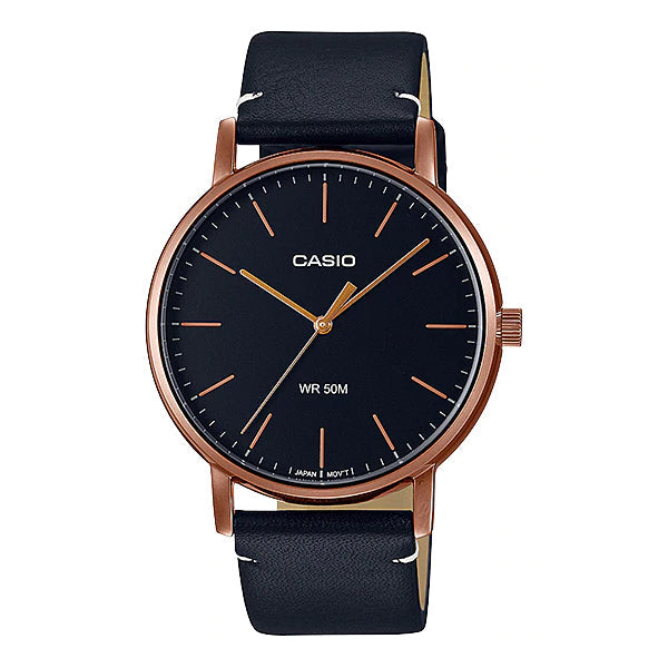 Casio Men's Analog Black Leather Strap Watch MTPE171RL-1E MTP-E171RL-1E Watchspree
