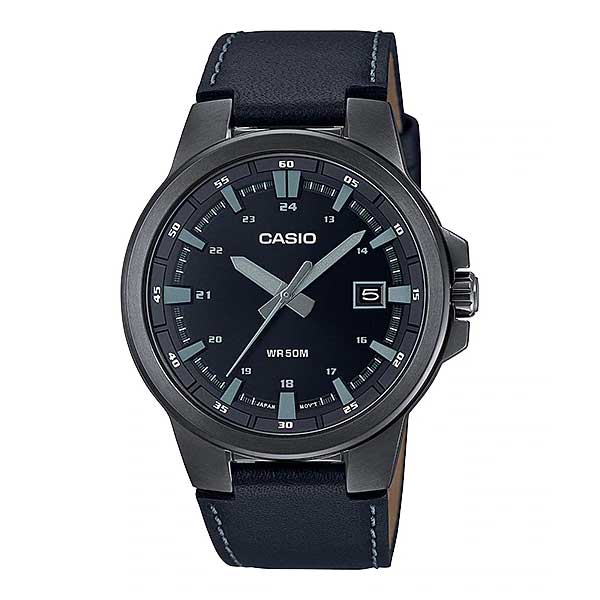 Casio Men's Analog Black Leather Strap Watch MTPE173BL-1A MTP-E173BL-1A Watchspree