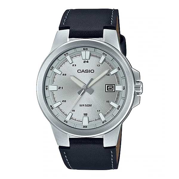 Casio Men's Analog Black Leather Strap Watch  MTPE173L-7A  MTP-E173L-7A Watchspree
