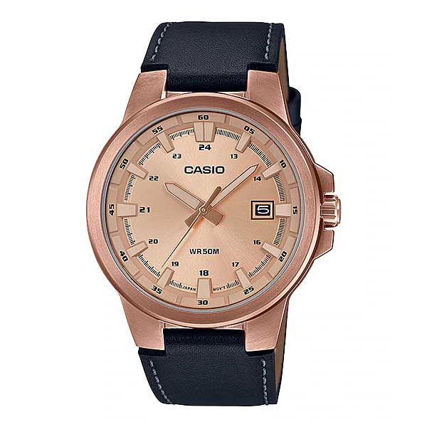 Casio Men's Analog Black Leather Strap Watch MTPE173RL-5A MTP-E173RL-5A Watchspree