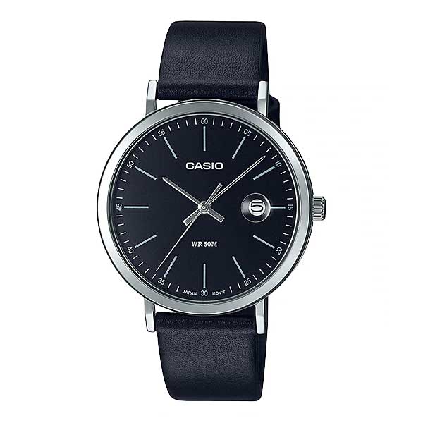 Casio Men's Analog Black Leather Strap Watch MTPE175L-1E MTP-E175L-1E Watchspree