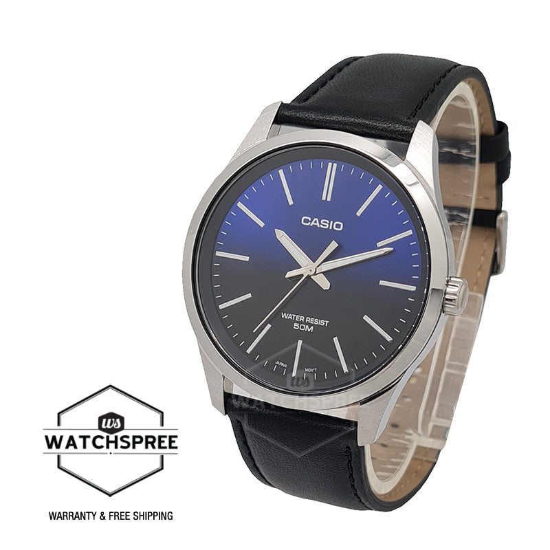 Casio Men's Analog Black Leather Strap Watch MTPE180L-2A MTP-E180L-2A Watchspree