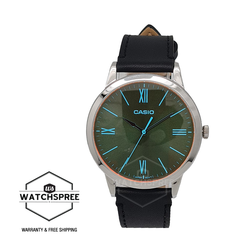 Casio Men's Analog Black Leather Strap Watch MTPE600L-1B MTP-E600L-1B Watchspree