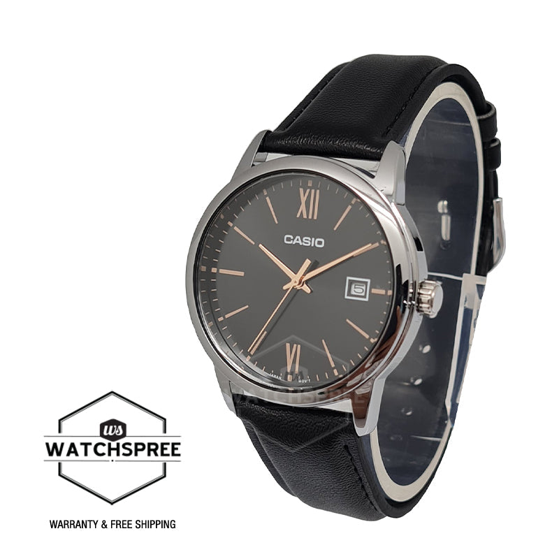Casio Men's Analog Black Leather Strap Watch MTPV002L-1B3 MTP-V002L-1B3 Watchspree