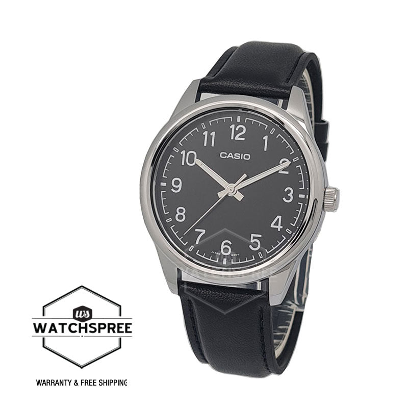 Casio Men's Analog Black Leather Strap Watch MTPV005L-1B4 MTP-V005L-1B4 Watchspree