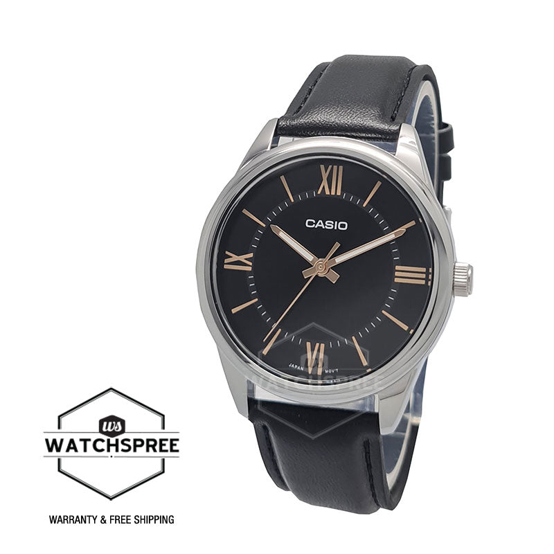 Casio Men's Analog Black Leather Strap Watch MTPV005L-1B5 MTP-V005L-1B5 Watchspree