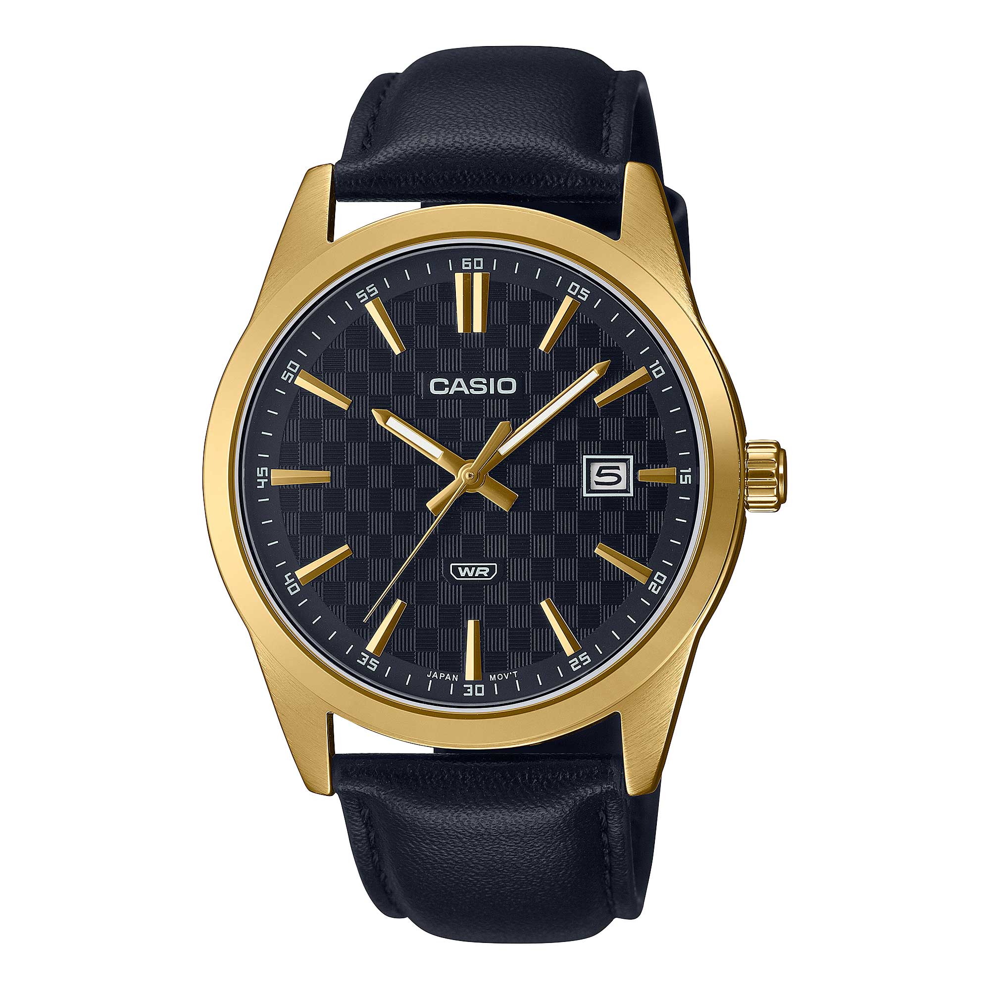 Casio Men's Analog Black Leather Strap Watch MTPVD03GL-1A MTP-VD03GL-1A Watchspree