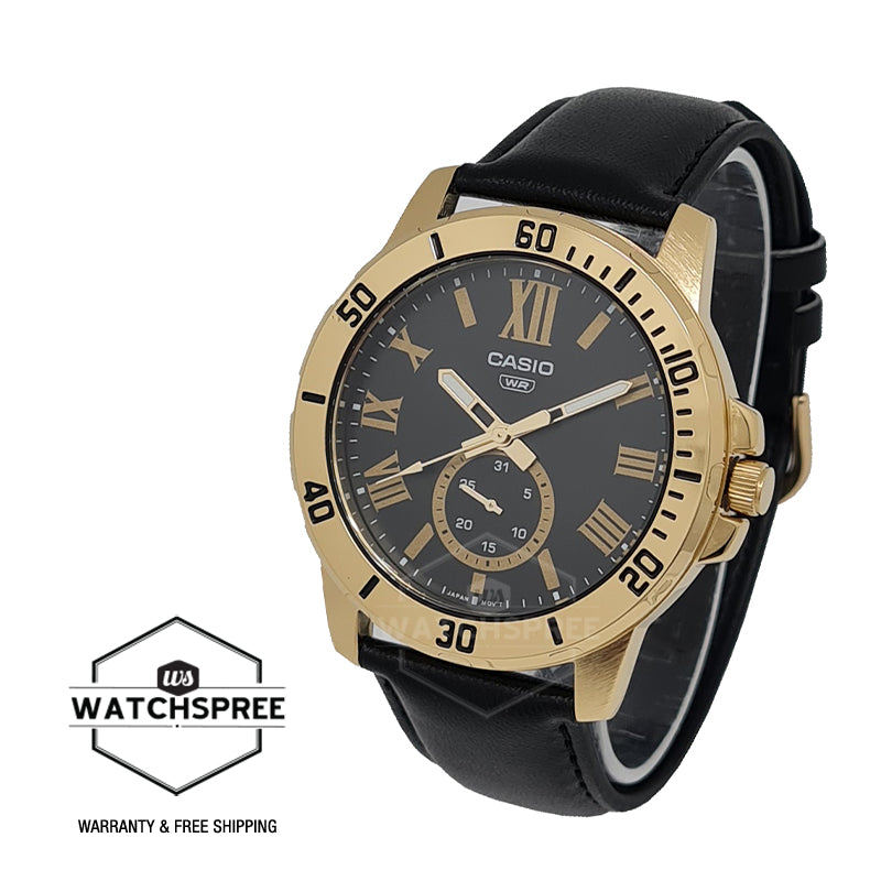 Casio Men's Analog Black Leather Strap Watch MTPVD200GL-1B MTP-VD200GL-1B Watchspree