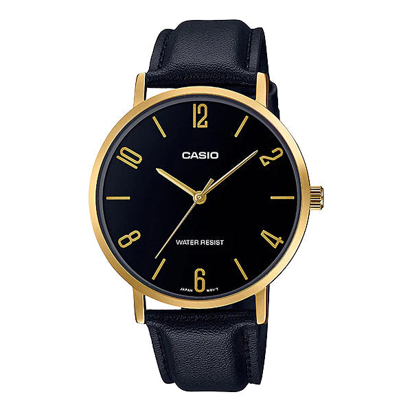 Casio Men's Analog Black Leather Strap Watch MTPVT01GL-1B2 MTP-VT01GL-1B2 Watchspree